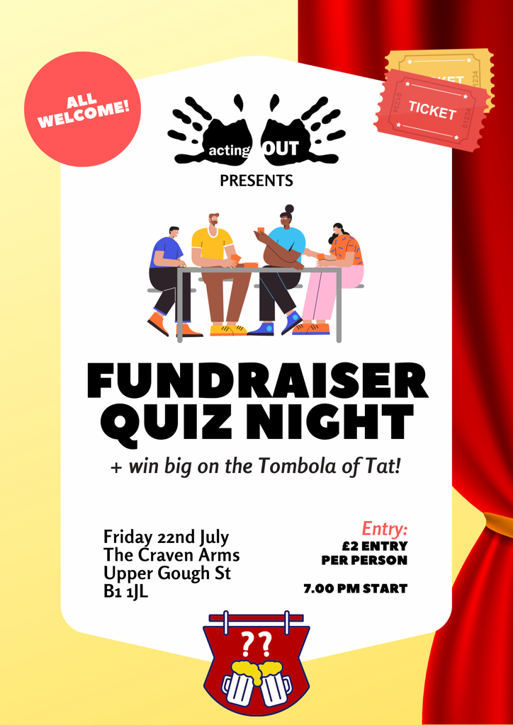 poster for the july 2022 fundraising pub quiz